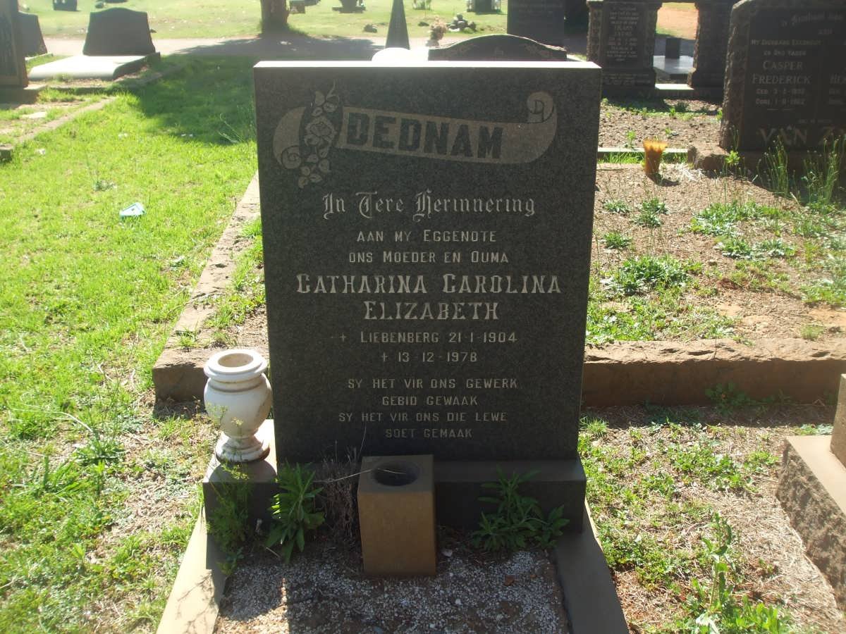 DEDNAM Catharina Carolina Elizabeth nee LIEBENBERG 1904-1978