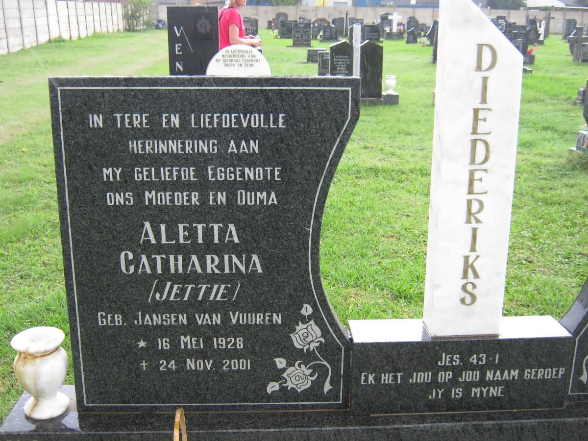 DIEDERIKS Aletta Catharina nee JANSEN VAN VUUREN 1928-2001