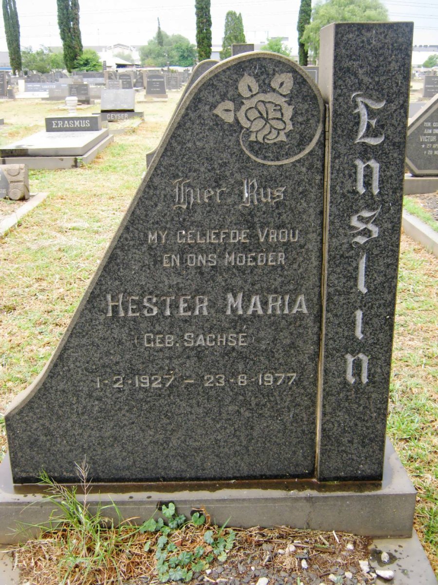 ENSLIN Hester Maria nee SACHSÉ 1927-1977