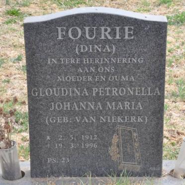 FOURIE Gloudina Petronella Johanna Maria nee VAN NIEKERK 1912-1996