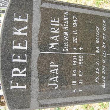 FREEKE Jaap 1931-1999 &amp; Marie VAN STADEN 1947-