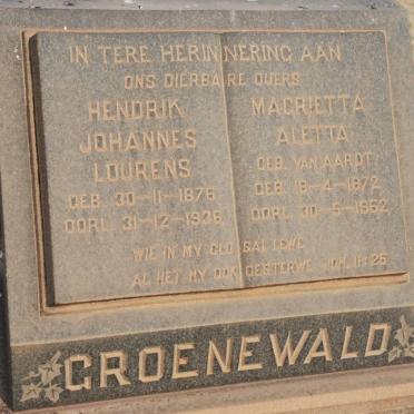 GROENEWALD Hendrik Johannes 1876-1936 &amp; Magrietta Aletta VAN AARDT 1872-1952