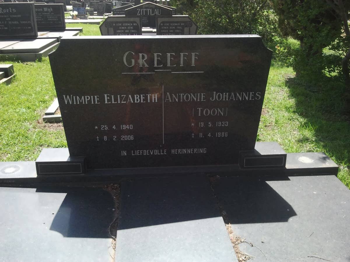 GREEFF Antonie Johannes 1933-1986 &amp; Wimpie Elizabeth 1940-2006