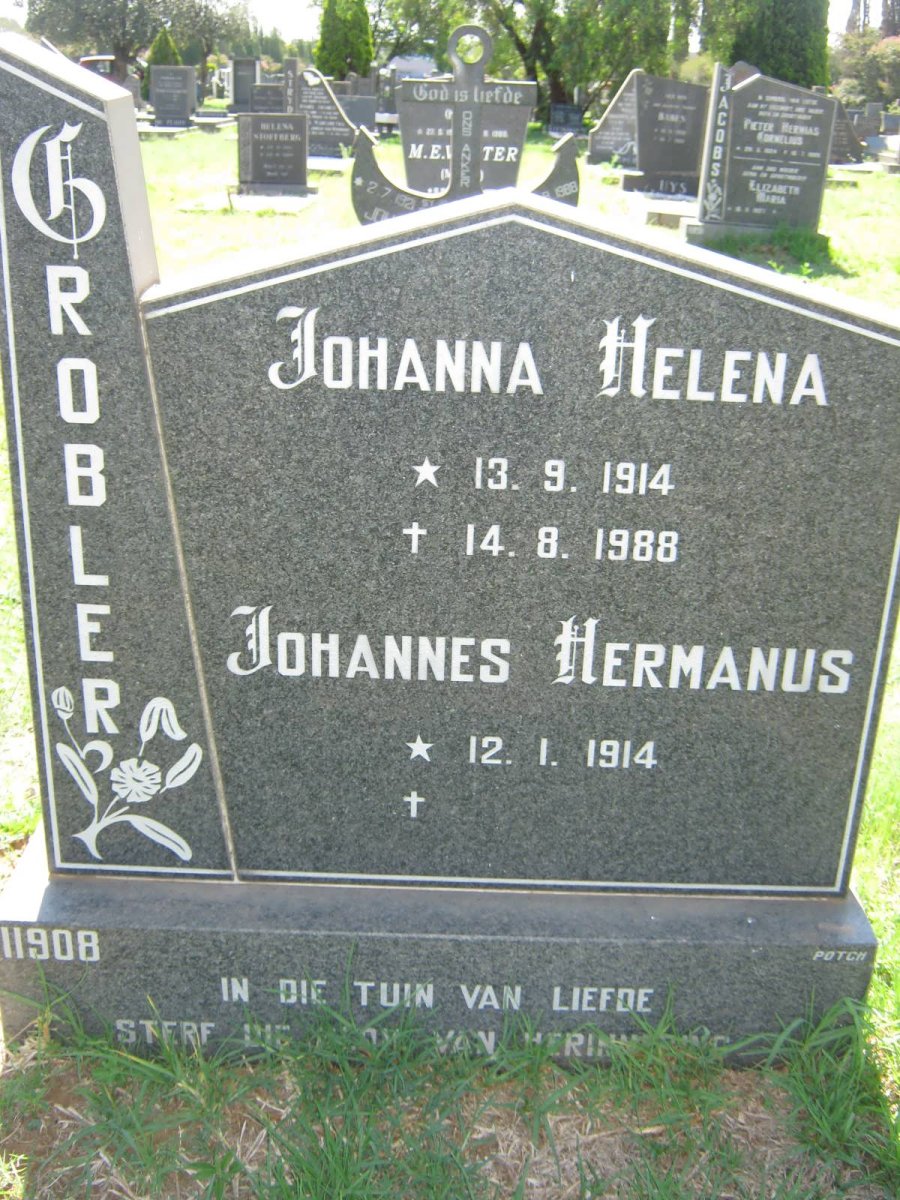 GROBLER Johannes Hermanus 1914- &amp; Johanna Helena 1914-1988