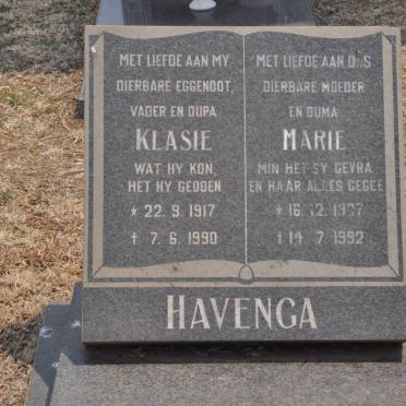 HAVENGA Klasie 1917-1990 &amp; Marie 1937-1992
