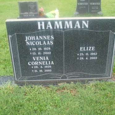 HAMMAN Johannes Nicolaas 1928-2002 &amp; Venia Cornelia 1926-2003 :: HAMMAN Elize 1962-2003