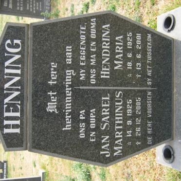 HENNING Jan Sarel Marthinus 1925-2005 &amp; Hendrina Maria 1925-2001