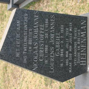 HEINENMAN Nicolaas Johannes Christoffel 1986-1986 :: HEINENMAN Lourens Johannes Gabriel 1986-1986