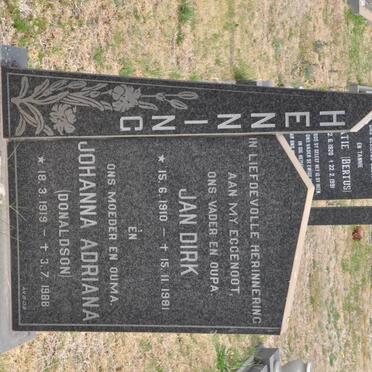 HENNING Jan Dirk 1910-1981 &amp; Johanna Adriana DONALDSON 1918-1988