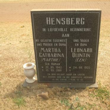 HENSBERG Martha Catharina nee HUMAN 1942-2001
