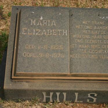 HILLS Maria Elizabeth 1925-1975