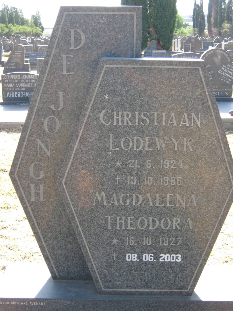 JONGH Christiaan Lodewyk, de 1924-1986 &amp; Magdalena Theodora 1927-2003