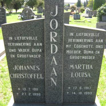 JORDAAN Johannes Christoffel 1911-1996 &amp; Martha Louisa 1917-1989