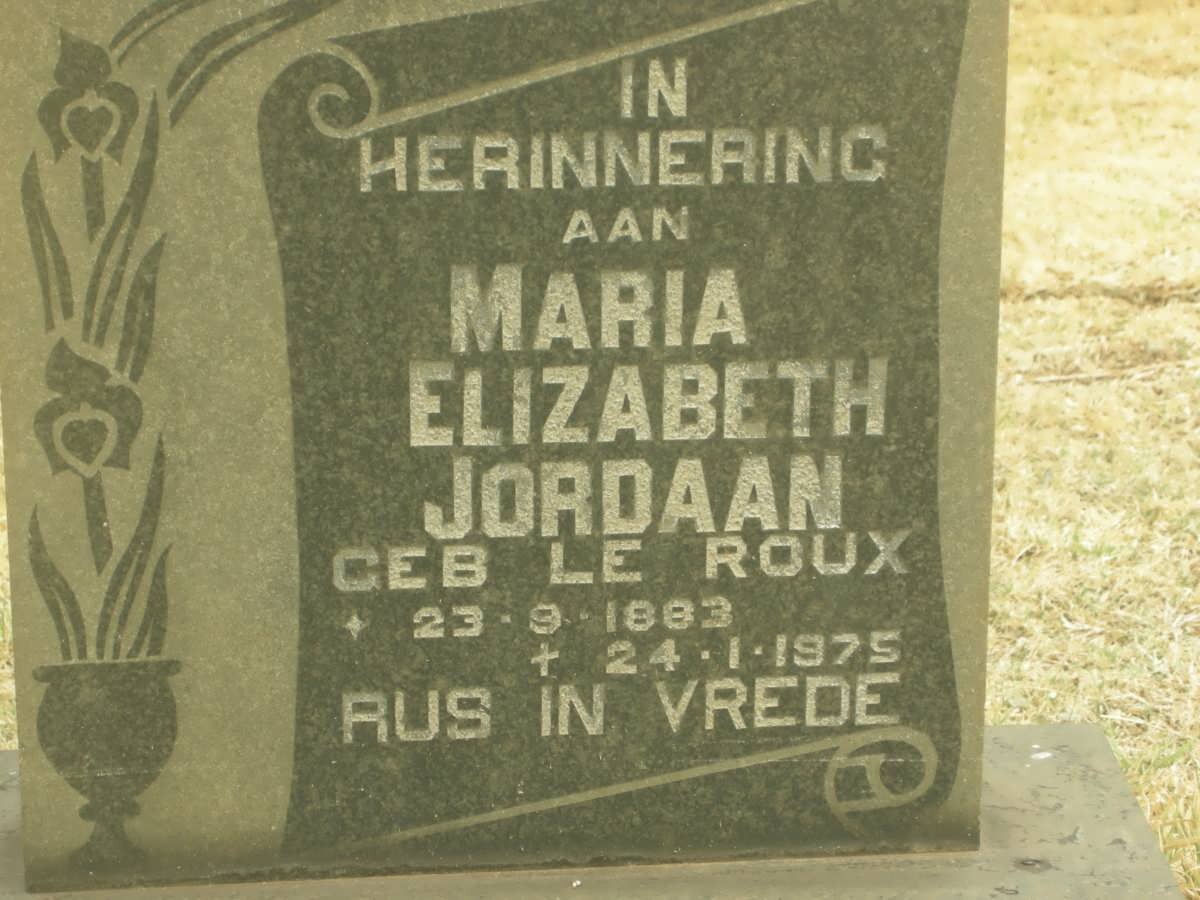 JORDAAN Maria Elizabeth nee LE ROUX 1883-1975