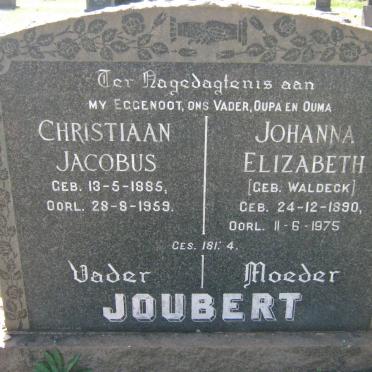 JOUBERT Christiaan Jacobus 1885-1959 &amp; Johanna Elizabeth WALDECK 1890-1975