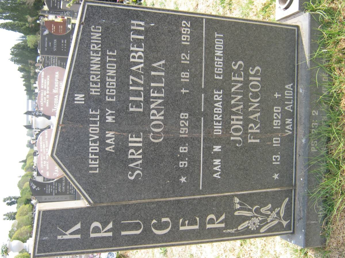 KRUGER Johannes Francois 1920- &amp; Sarie Elizabeth Cornelia 1928-1992