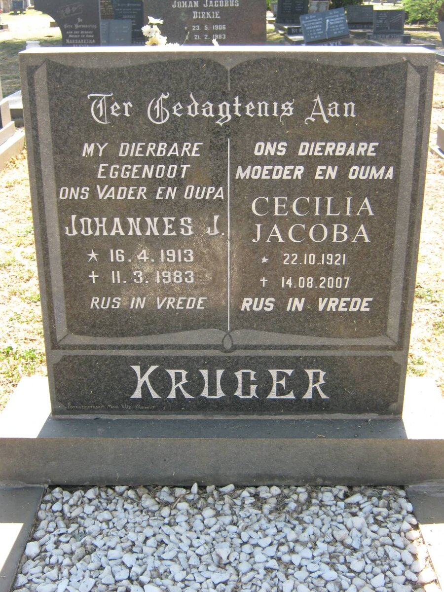 KRUGER Johannes J. 1913-1983 &amp; Cecilia Jacoba 1921-2007