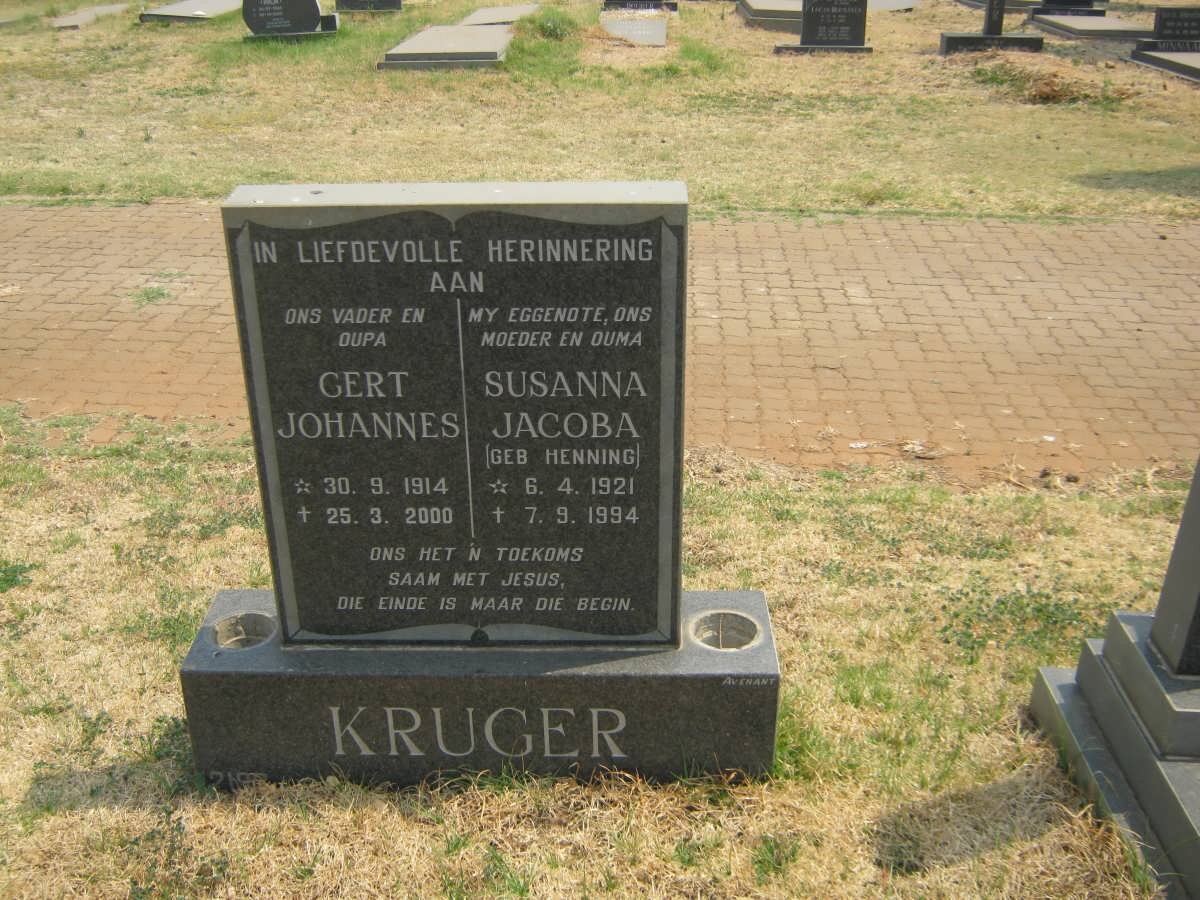 KRUGER Gert Johannes 1914-2000 &amp; Susanna Jacoba HENNING 1921-1994