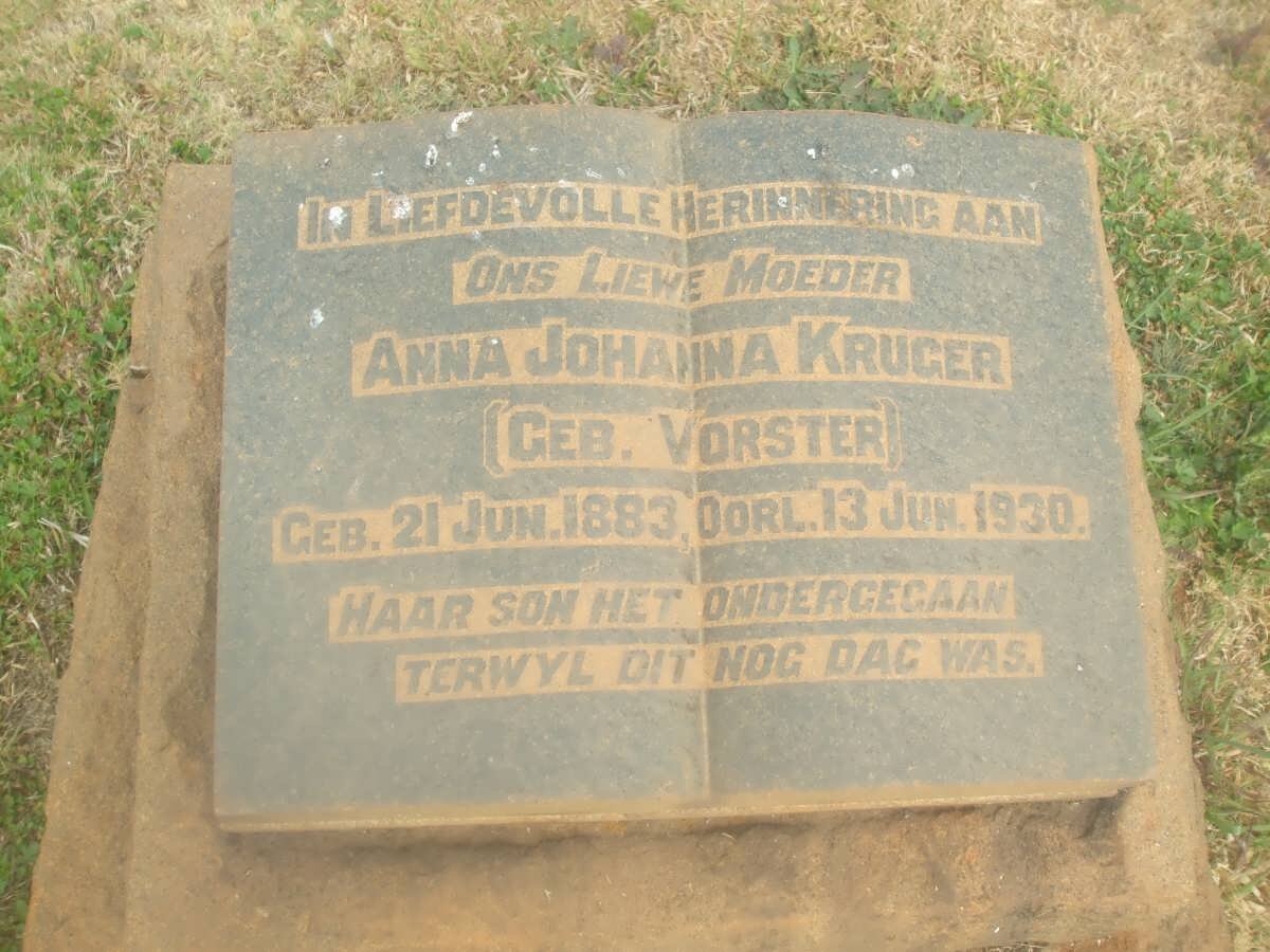 KRUGER Anna Johanna nee VORSTER 1883-1930