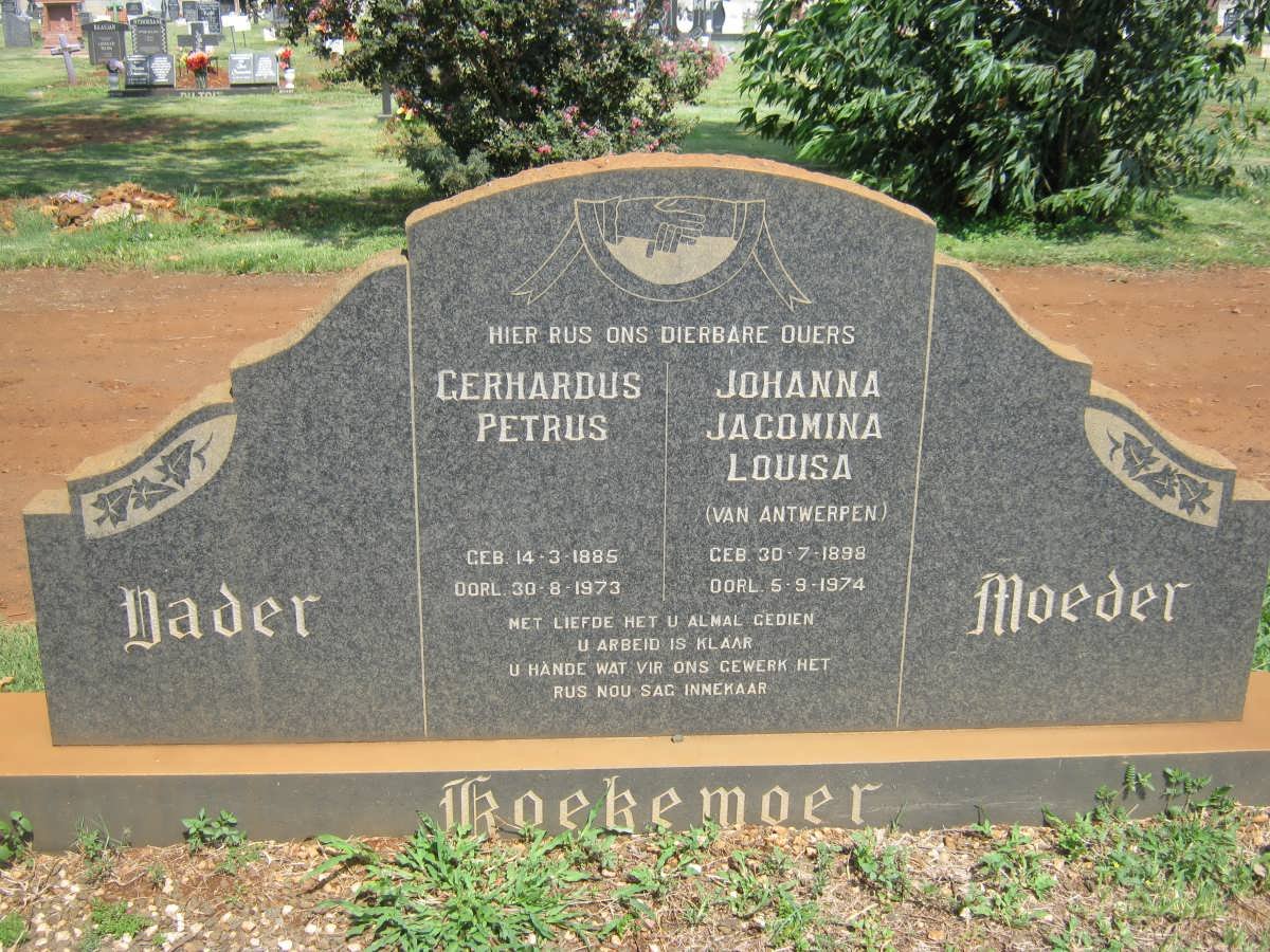 KOEKEMOER Gerhardus Petrus 1885-1973 &amp; Johanna Jacomina Louisa VAN ANTWERPEN 1898-1974