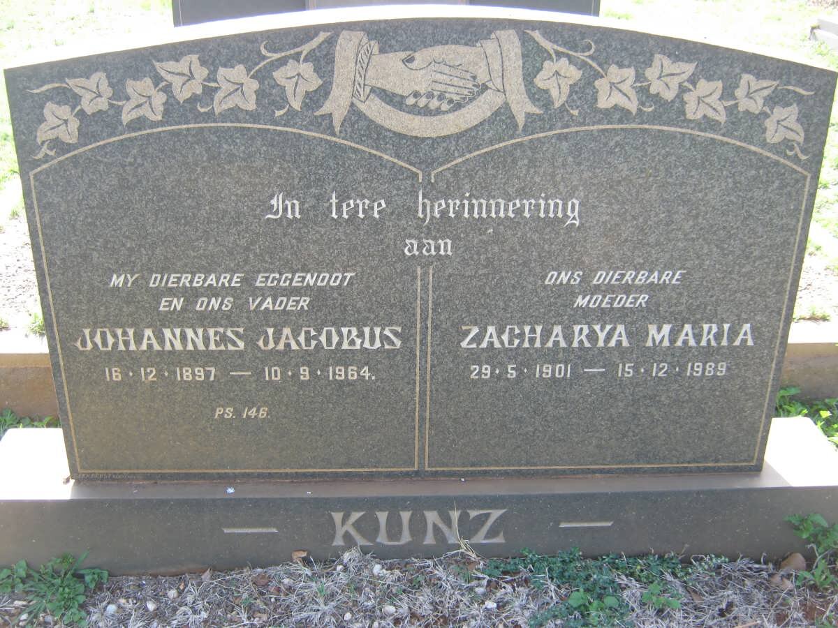 KUNZ Johannes Jacobus 1897-1964 &amp; Zacharya Maria 1901-1989
