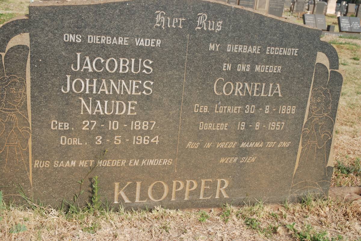 KLOPPER Jacobus Johannes Naude 1887-1964 &amp; Cornelia LOTRIET 1888-1957