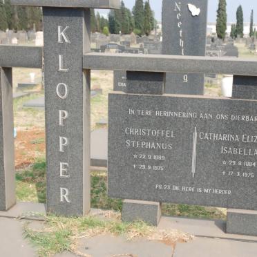 KLOPPER Christoffel Stephanus 1889-1975 &amp; Catharina Elizabeth Isabella 1984-1975