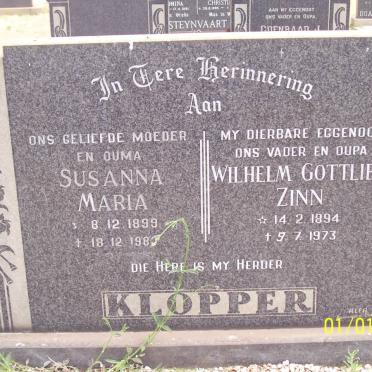 KLOPPER Wilhelm Gottlieb Zinn 1894-1973 &amp; Susanna Maria 1899-1983