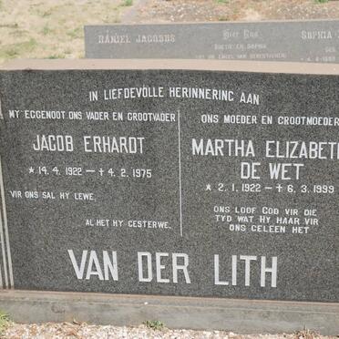 LITH Jacob Erhardt, van der 1922-1975 &amp; Maria Elizabeth DE WET 1922-1999