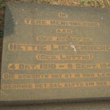 LIEBENBERG Hettie nee LUTTIG 1910-1944