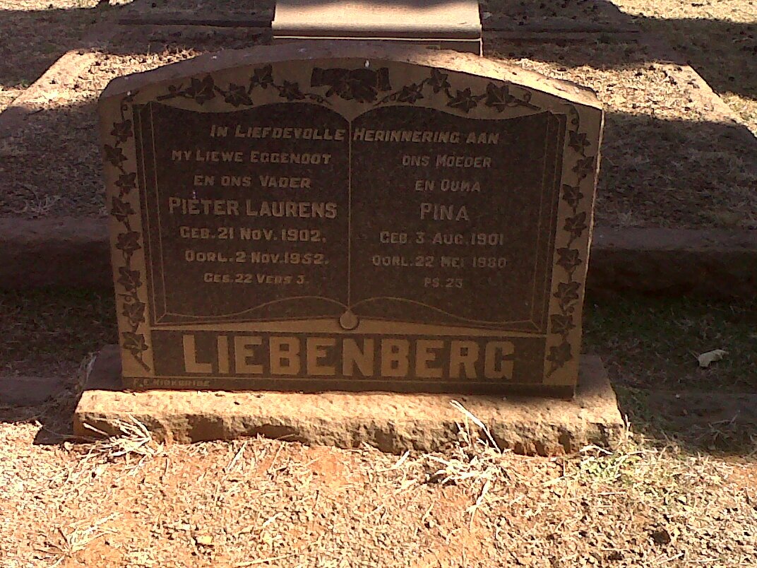 LIEBENBERG Pieter Laurens 1902-1952 &amp; Pina 1901-1980