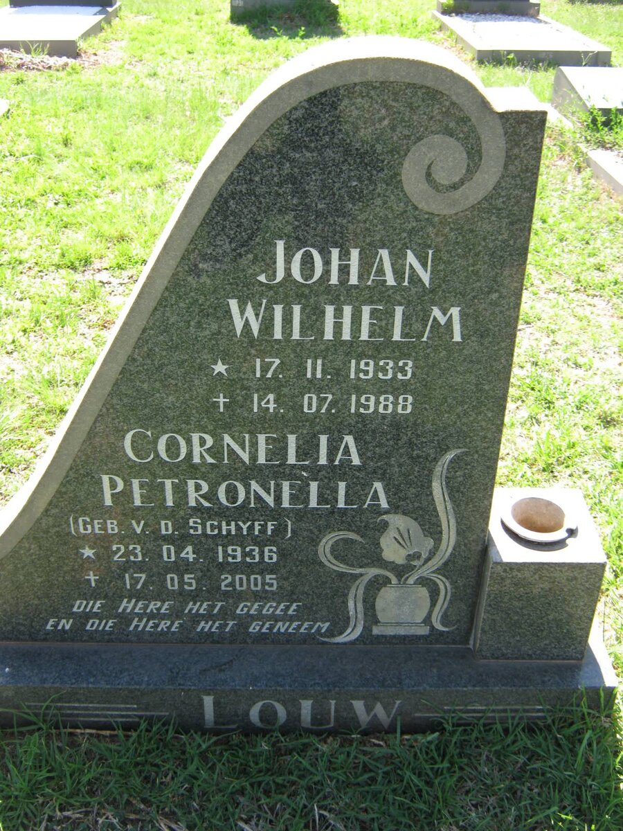 LOUW Johan Wilhelm 1933-1988 &amp; Cornelia Petronella V.D. SCHYFF 1936-2005