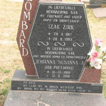 LOMBARD Izak Zirk 1917-1993 &amp; Johanna Susanna A. PRETORIUS 1919-2006