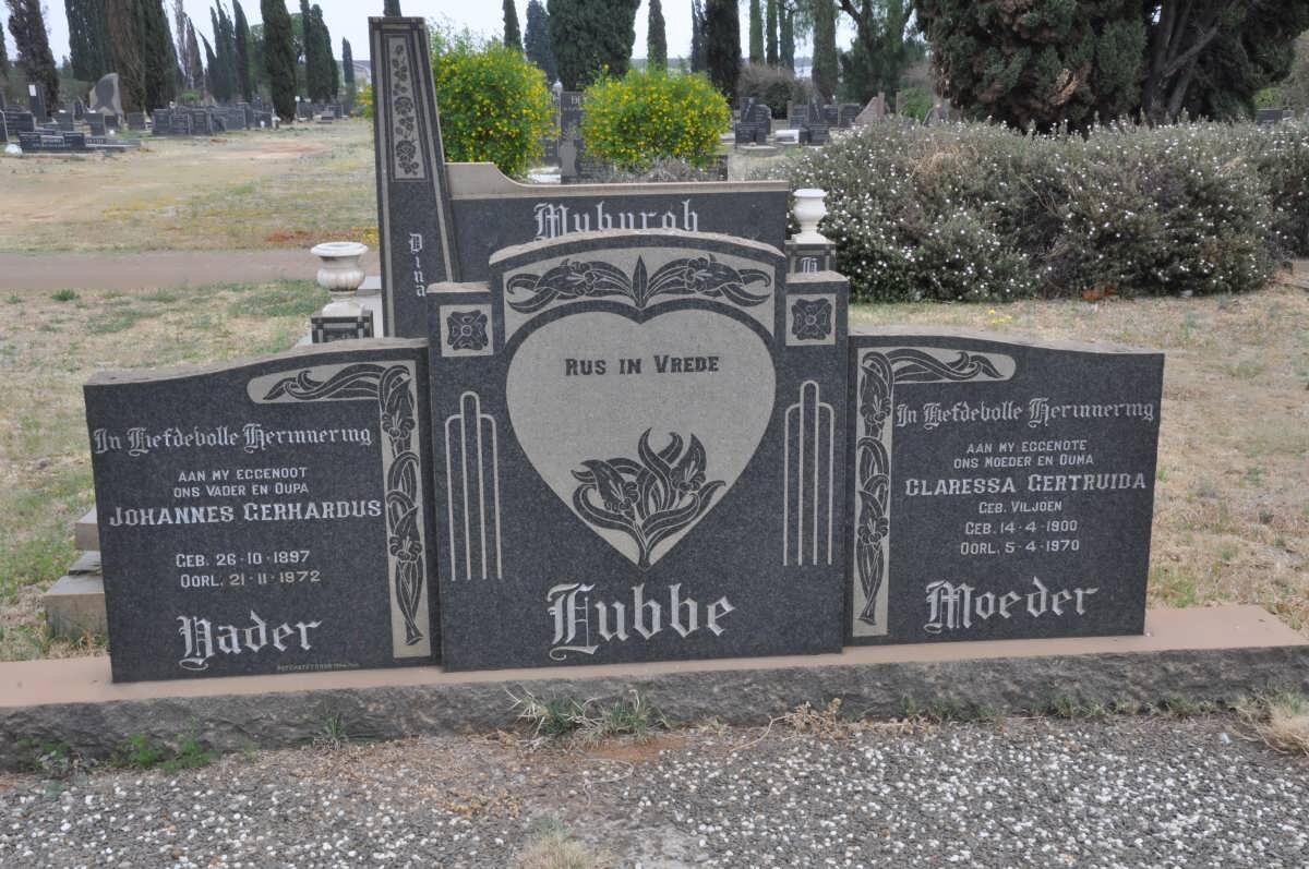 LUBBE Johannes Gerhardus 1897-1972 &amp; Claressa Gertuida VILJOEN 1900-1970