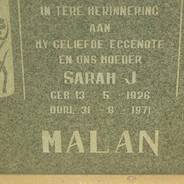 MALAN Sarah J. 1926-1971