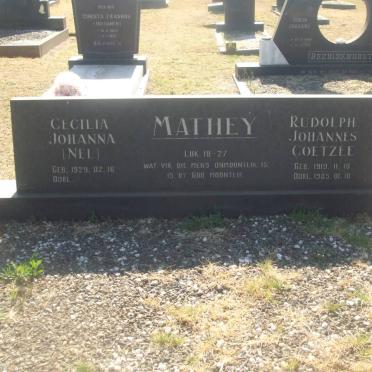 MATHEY Rudolph Johannes Coetzee 1919-1985 &amp; Cecilia Johanna NEL 1929-