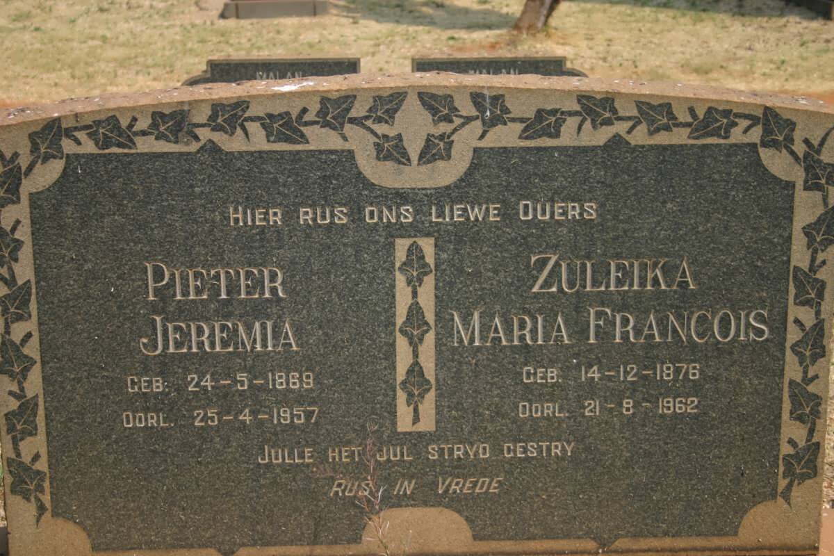 MALAN Pieter Jeremia 1869-1957 &amp; Zuleika Maria Francois 1876-1962