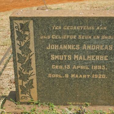 MALHERBE Johannes Andreas Smuts 1893-1920