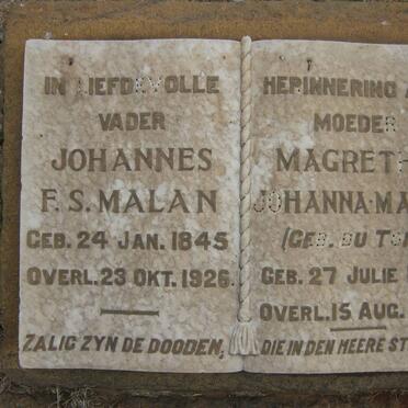 MALAN Johannes F.S. 1845-1926 &amp; Margretha Johanna DU TOIT 1844-1932