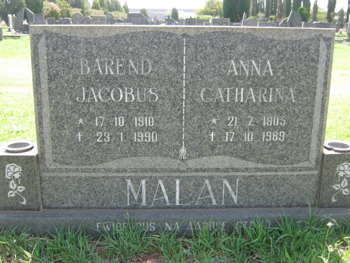 MALAN Barend Jacobus 1910-1990 &amp; Anna Catharina 1905-1989