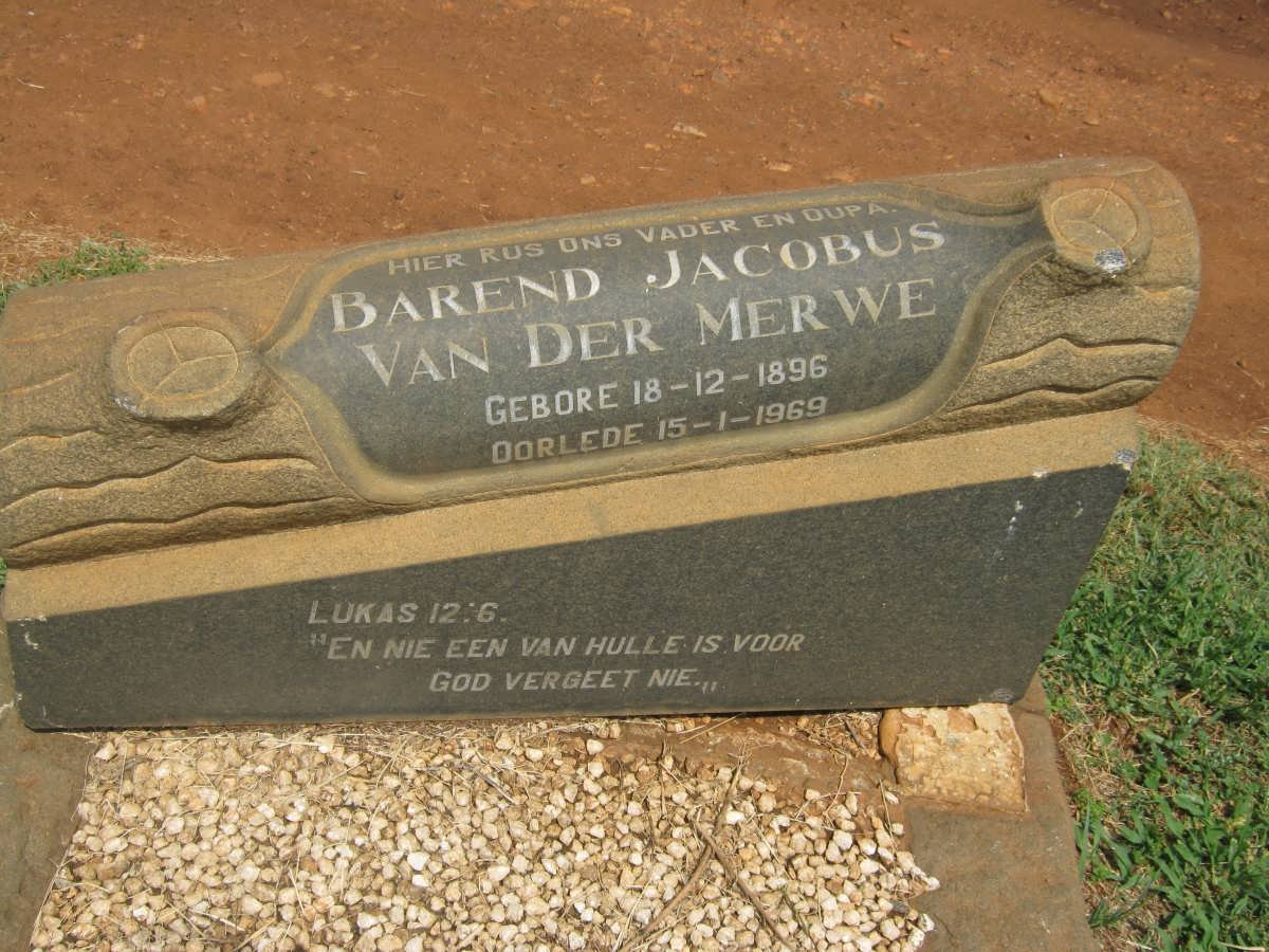 MERWE Barend Jacobus, van der 1896-1969