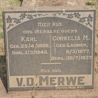 MERWE Karl, v.d. 1866-1945 &amp; Cornelia M. LAGNIER 1877-1937