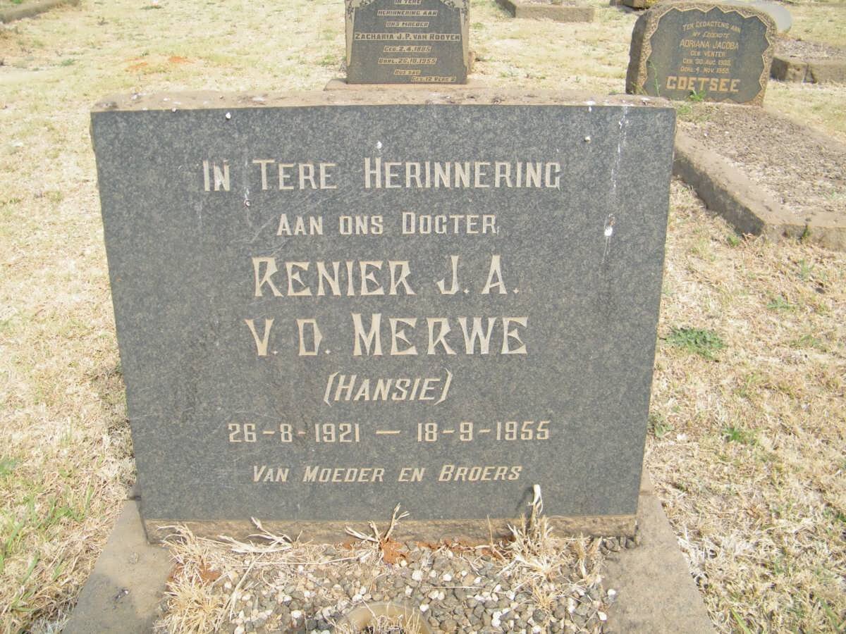 MERWE Renier J.A., v.d. 1921-1955
