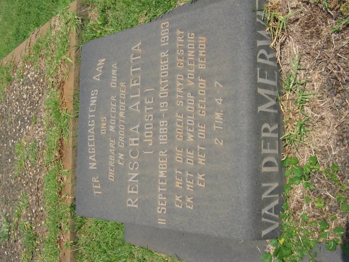 MERWE Renscha Aletta, van der nee JOOSTE 1889-1983