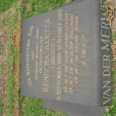 MERWE Renscha Aletta, van der nee JOOSTE 1889-1983
