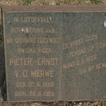 MERWE Pieter Ernst, v.d. 1885-1958
