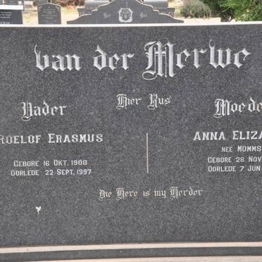 MERWE Roelof Erasmus, van der 1908-1997 &amp; Anna Elizabeth MOMMSEN 1906-1969