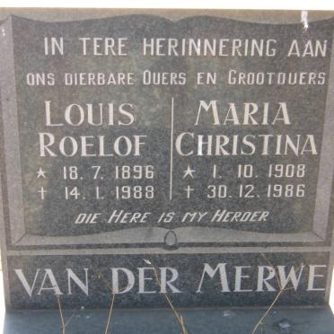 MERWE Louis Roelof, van der 1896-1988 &amp; Maria Christina 1908-1986