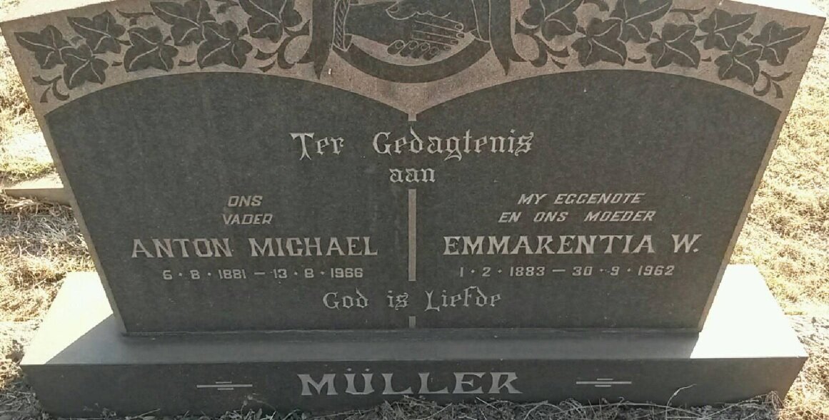 MULLER Anton Michael 1881-1966 &amp; Emmarentia W. 1883-1962