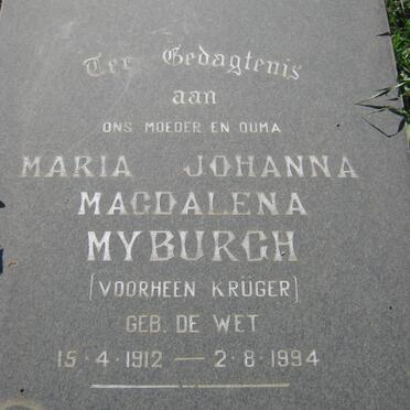 MYBURGH Maria Johanna Magdalena, formerly KRÜGER, nee DE WET 1912-1994